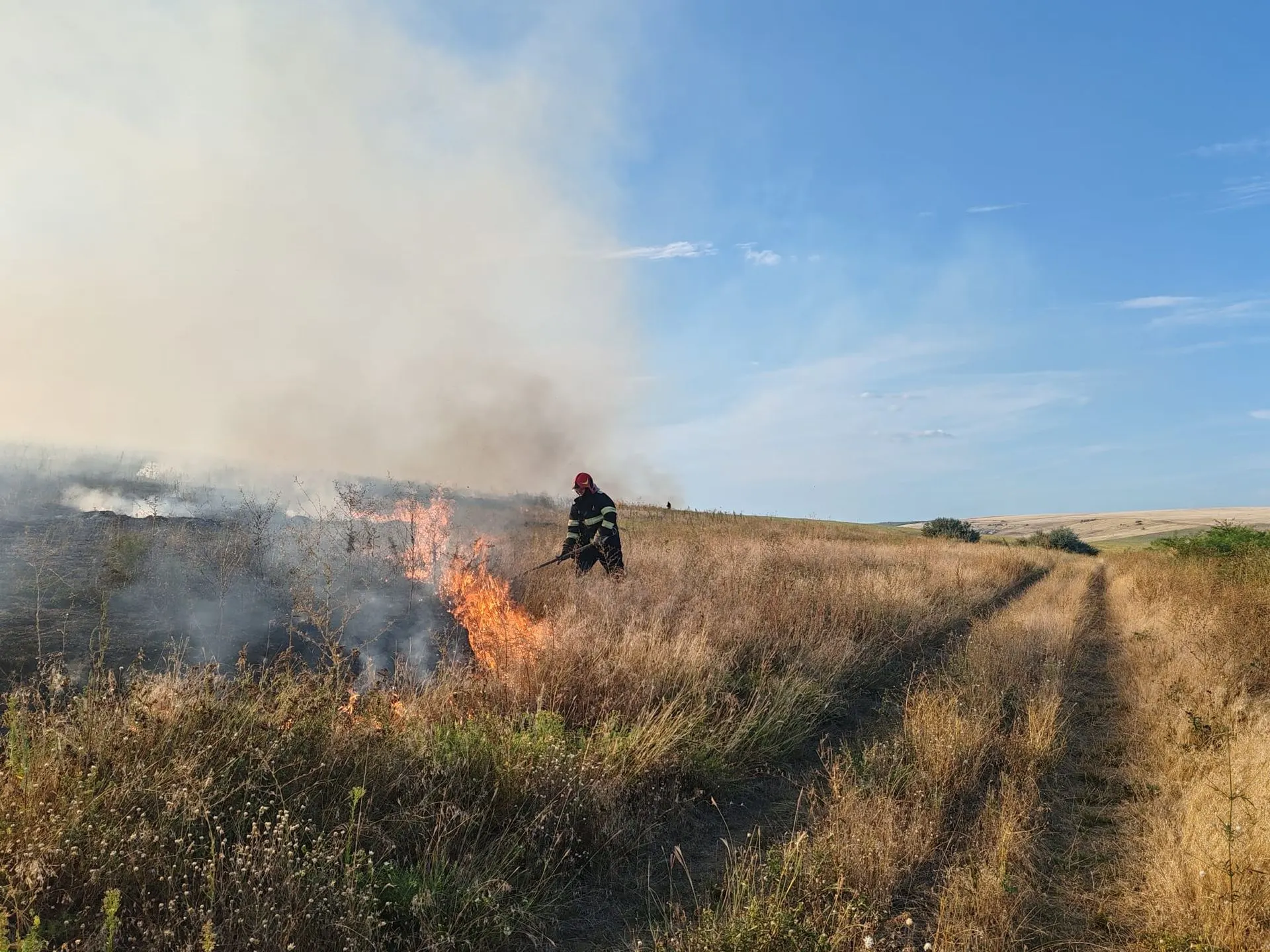 Bogdănești, Vaslui: foc pe zeci de hectare de miriște