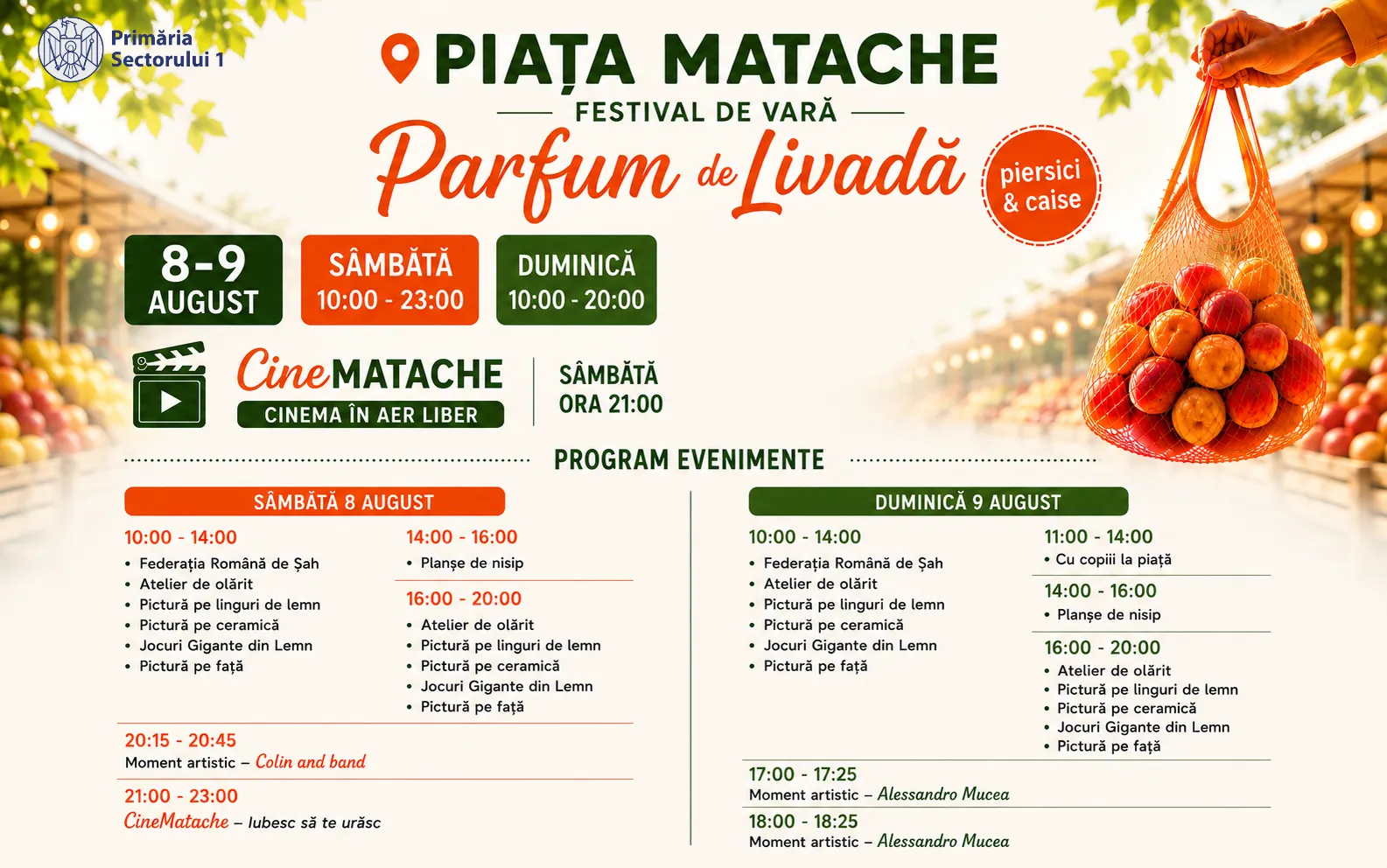 Weekend la Piața Matache: piersici, caise și film în aer liber